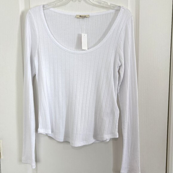 Madewell Pointelle Scoop Neck Top Long Sleeve T-Shirt Tee White Size Medium NEW - Picture 4 of 6